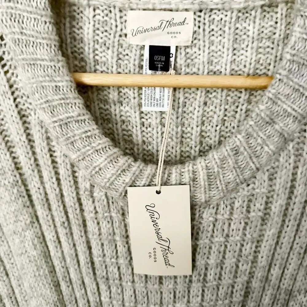 UNIVERSAL THREAD | Gray Knit Sweater Vest OS One Size Sleeveless Drawstring Tie - Picture 7 of 9